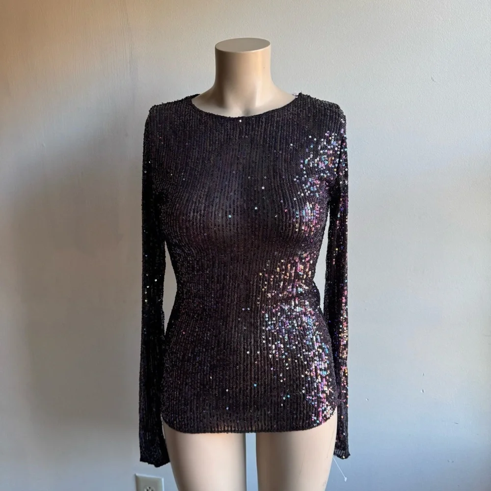 NWT Free People Women's Gold Rush Long Sleeve Top in black